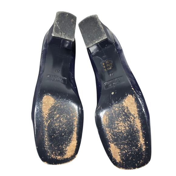 Marc by Marc Jacobs Pumps Womens 38 Navy Red Patent Leather Chain Heeled Loafers - Picture 11 of 14